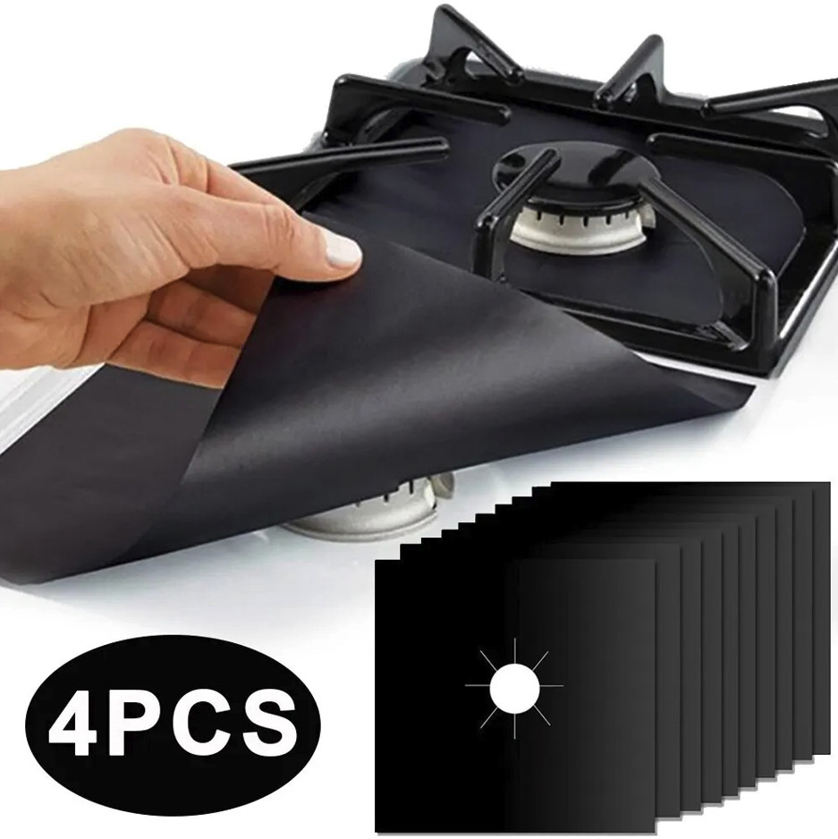 4PCS Reusable Gas Stove Protectors Non-Stick Heat-Resistant Liner Covers 27×27cm