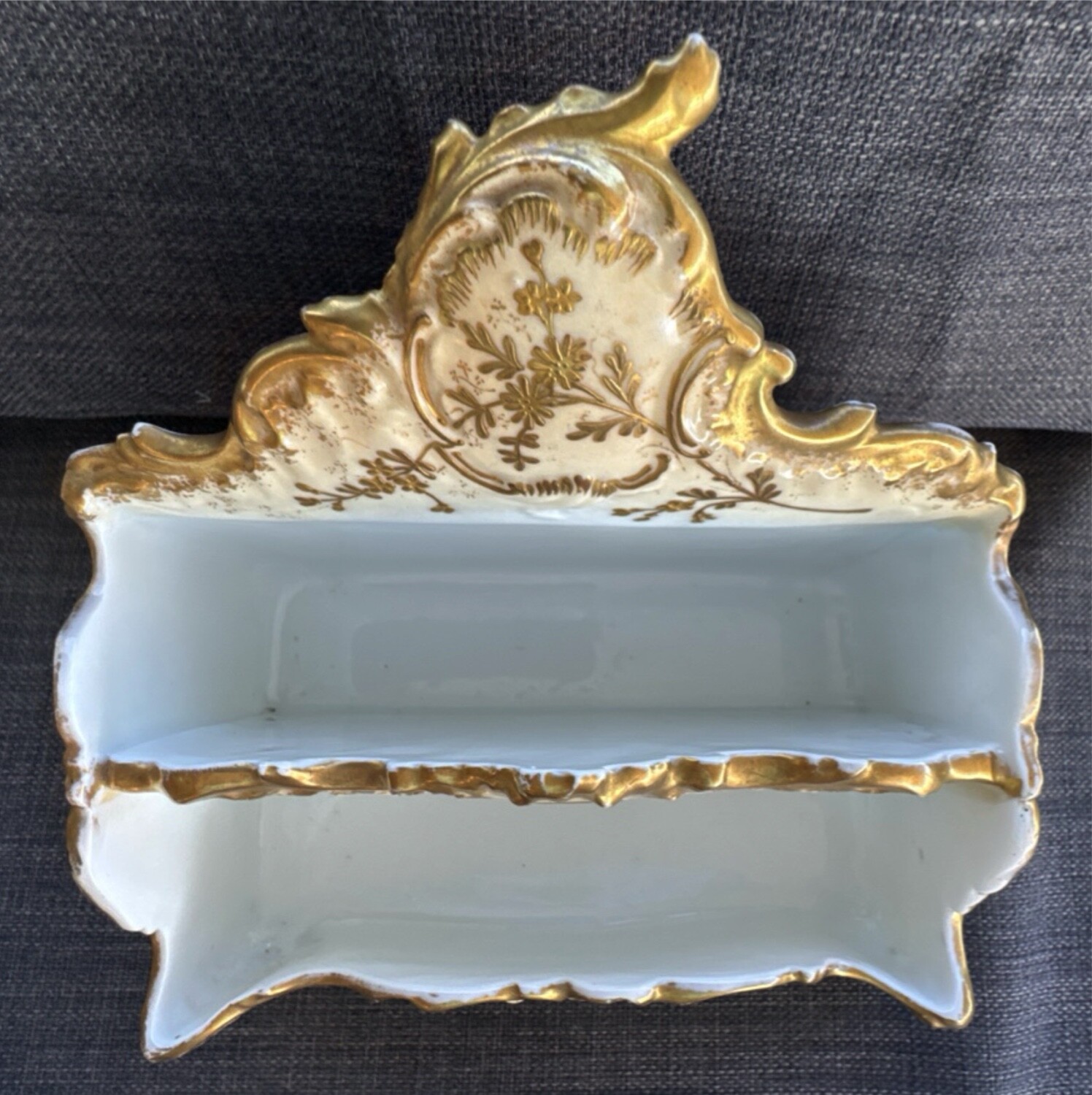 antique c. 1900 AK CD LIMOGES gilt porcelain letter holder desktop accessory