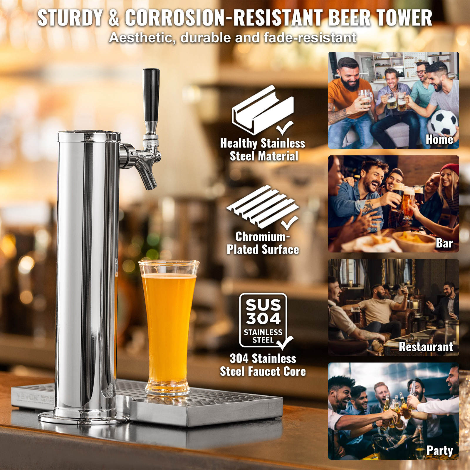 VEVOR Kegerator Tower Kit Single Tap Beer Conversion Kit with Beer Drip Tray