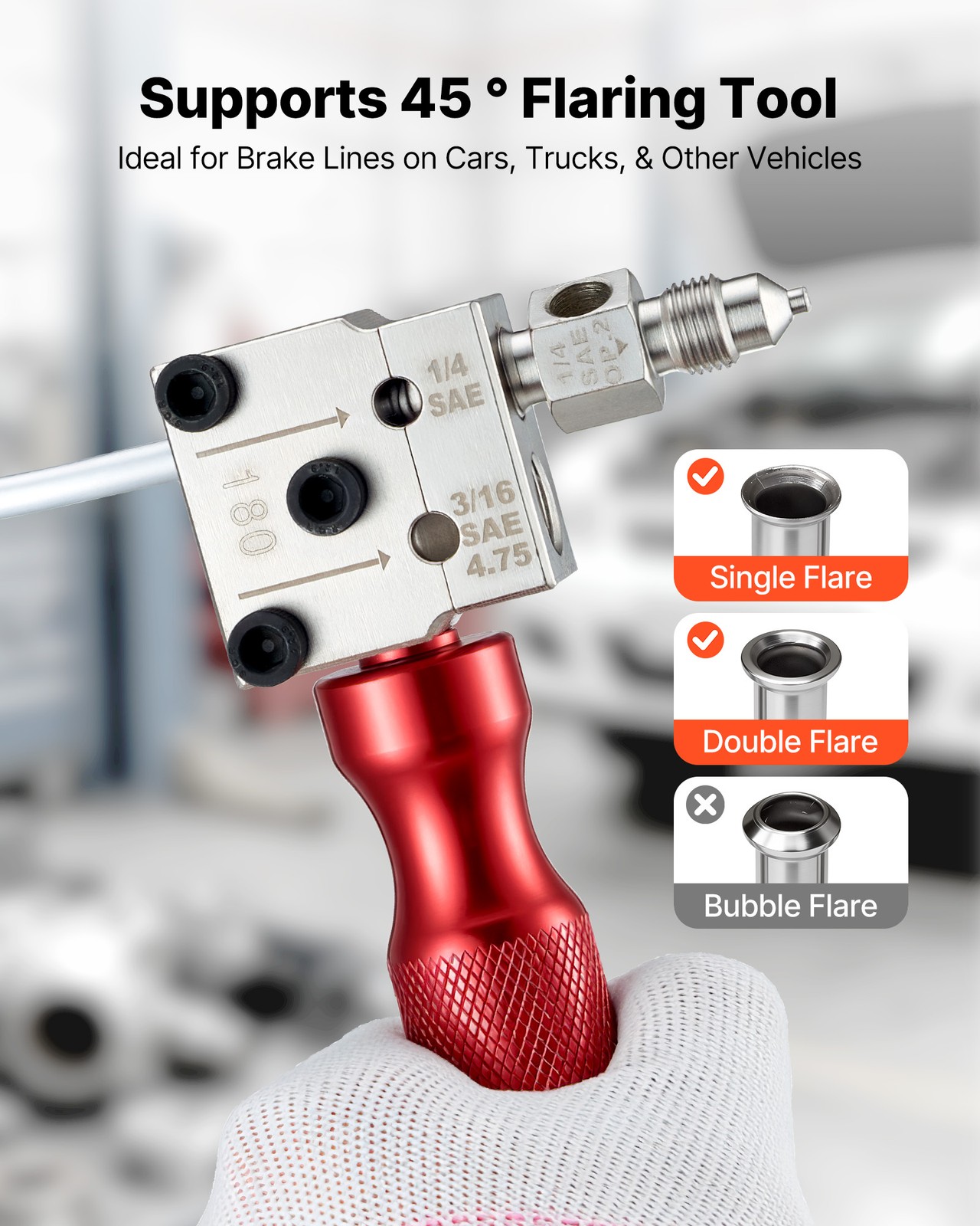 VEVOR Brake Line Flaring Tool 45° Single & Double Flare for 3/16" 1/4" Tubing