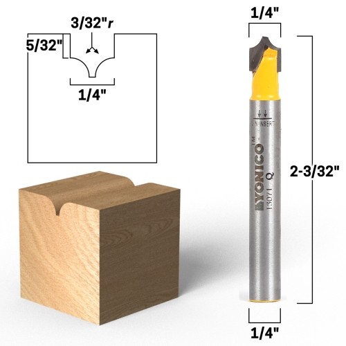 3/32" Radius Round Over Groove Router Bit - 1/4" Shank - Yonico 13071q