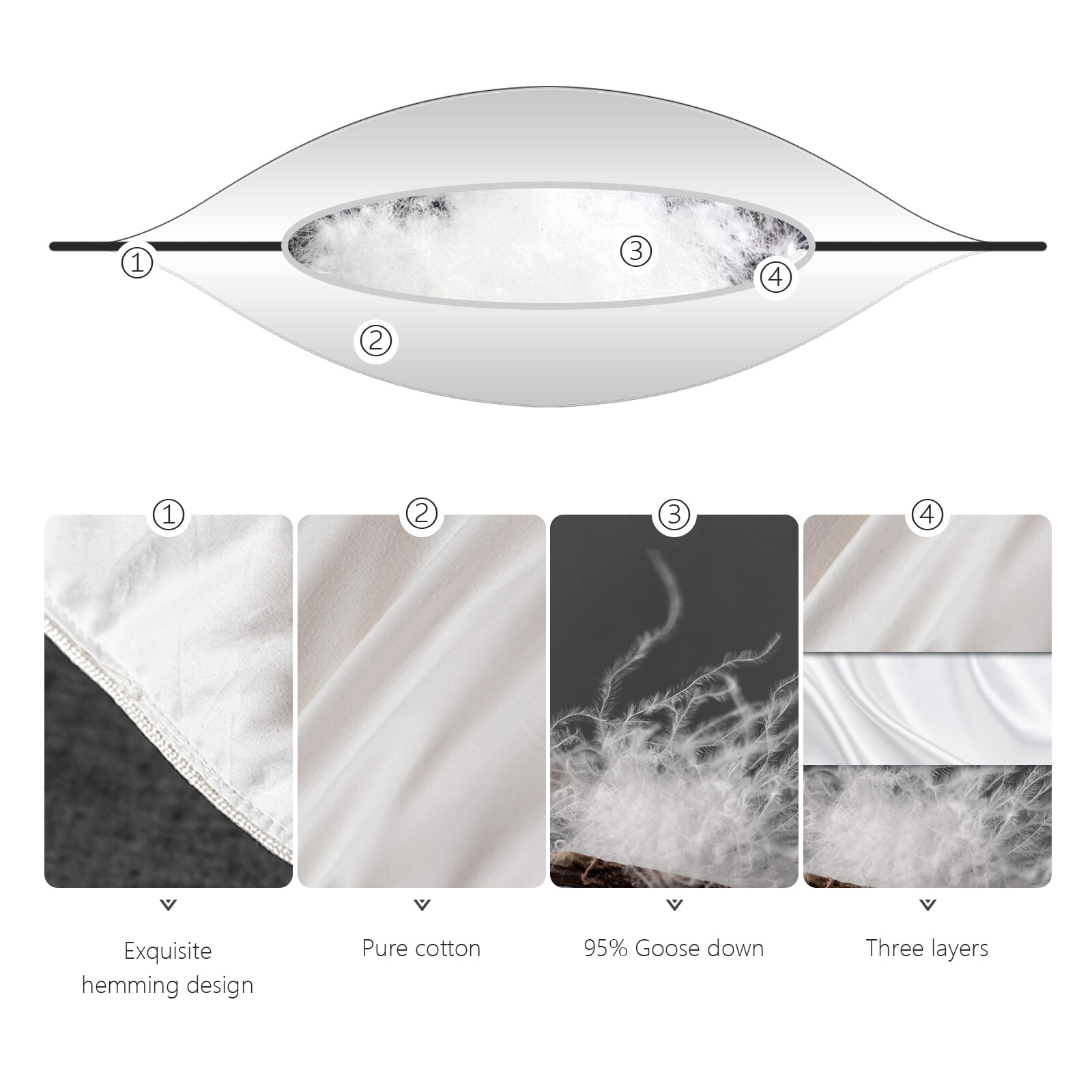 2/4 Pack Luxury Goose Down Pillow Queen Size Feather Pillow Insert Soft Support