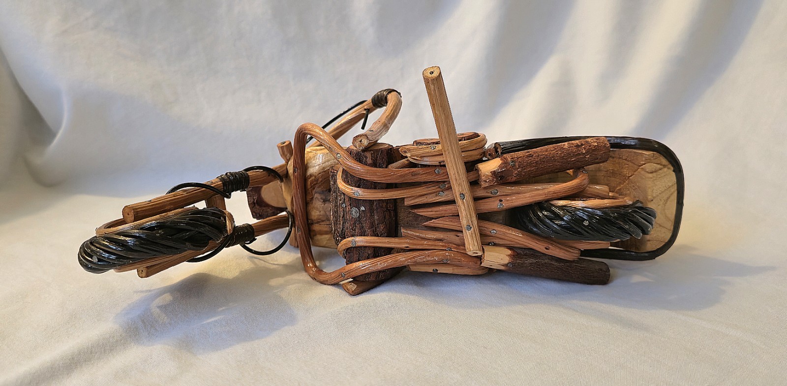 Handmade Twig Folk Art Chopper Motorcycle Sculpture Wood Rustic 12" Harley Style