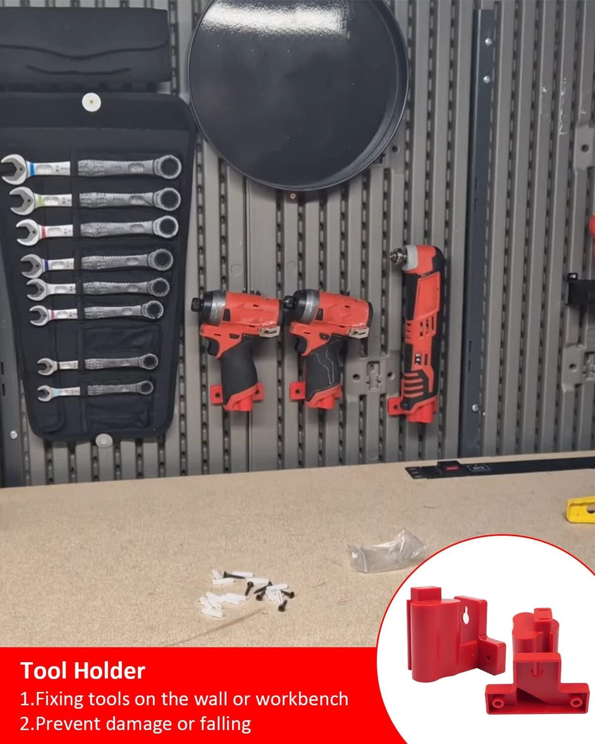 6x Wall Mount Drill Holder for Milwaukee M12 Tool Storage Hanger Mount Organizer