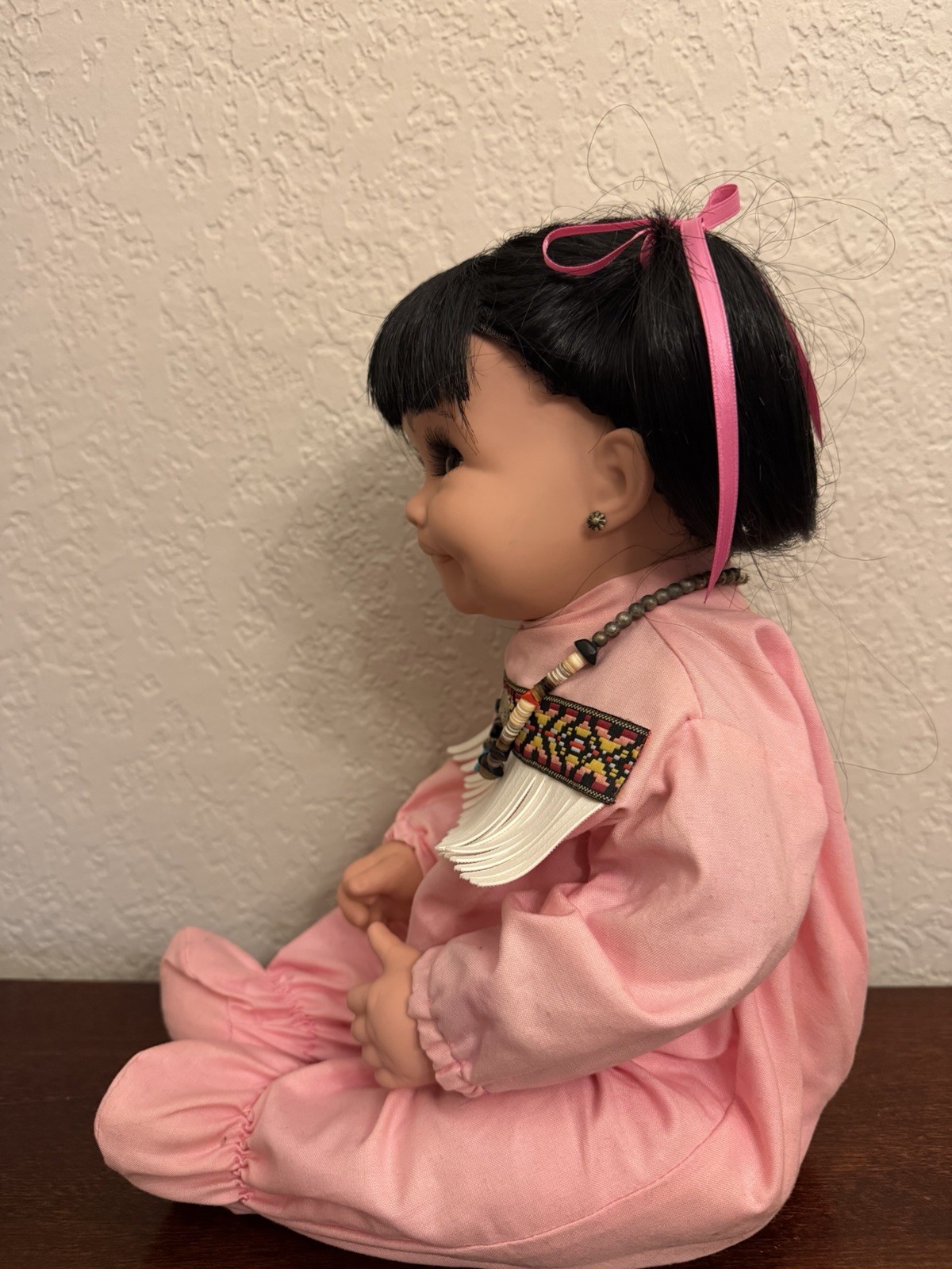 Vtg Louann Paul Native American Navajo Porcelain Face Hands Weighted Doll Signed