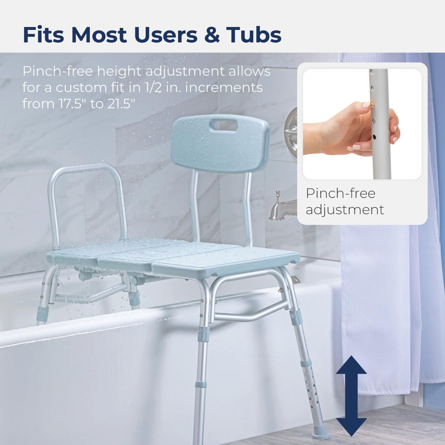 Drive Medical 12011KD-1 Tub Transfer Bench For Bathtub Height Adjustable Shower