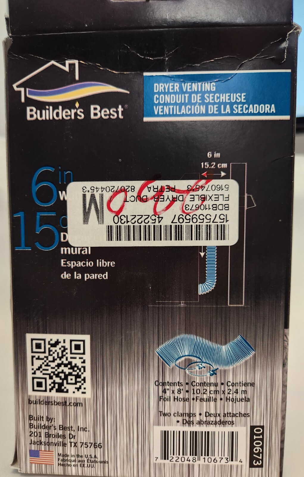 Builder's Best 110673 4" x 8 ft SilverDuct Dryer Transition Duct Kit NIB