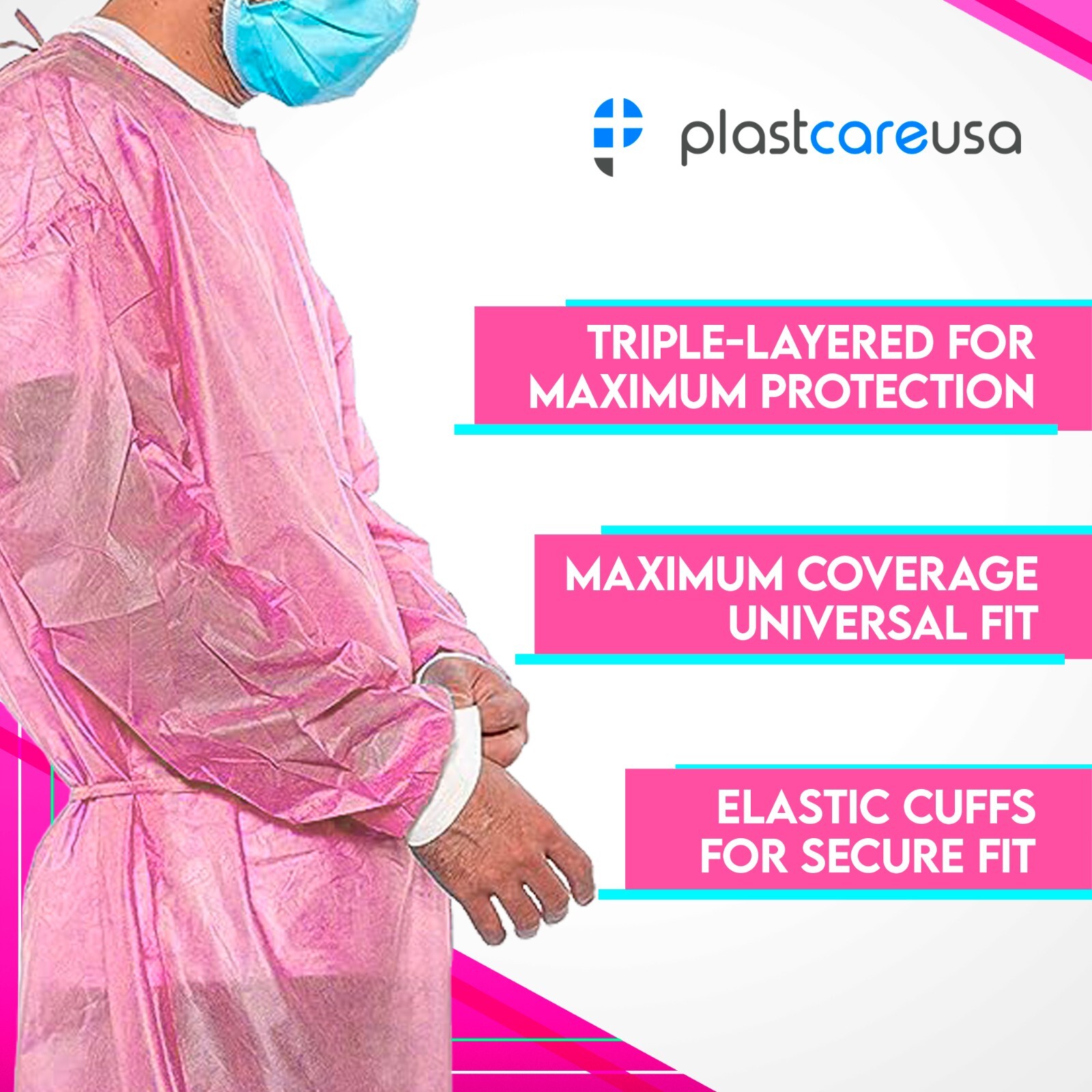 50 Pink 30g Disposable Isolation Gowns for Medical Lab Hospital, Knitt Cuff
