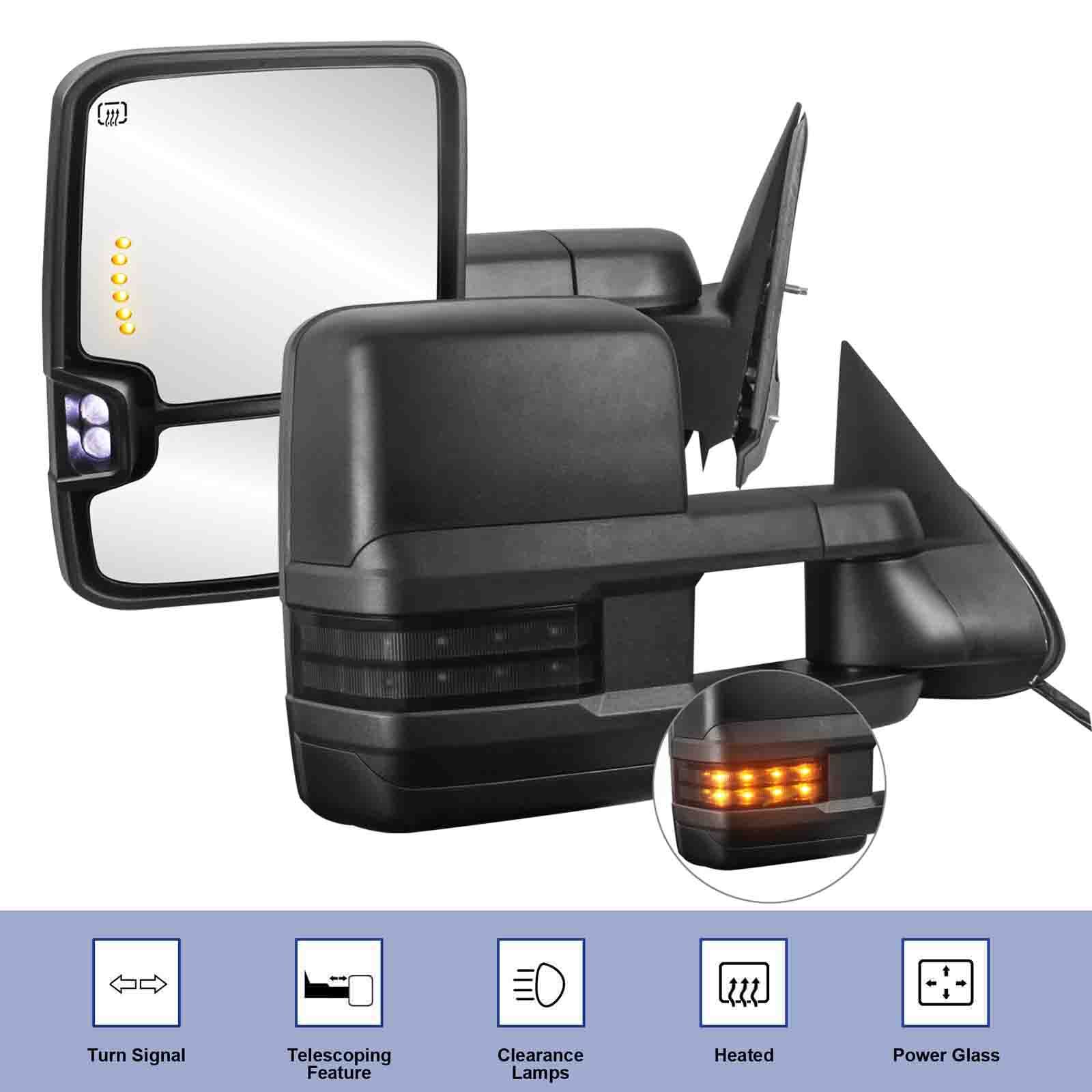 Pair Power Heated Tow Mirrors For 2007-2013 Chevy Silverado GMC Sierra Yukon XL