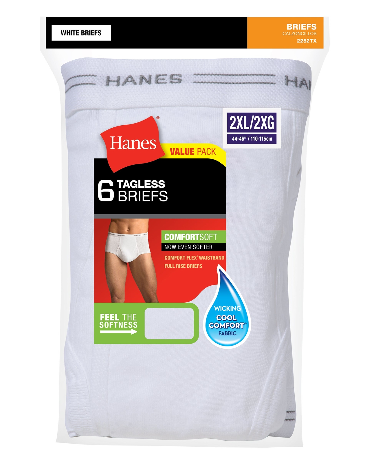 Hanes Briefs 6-Pack Men's Tagless Underwear White ComfortSoft Waistband Wicking