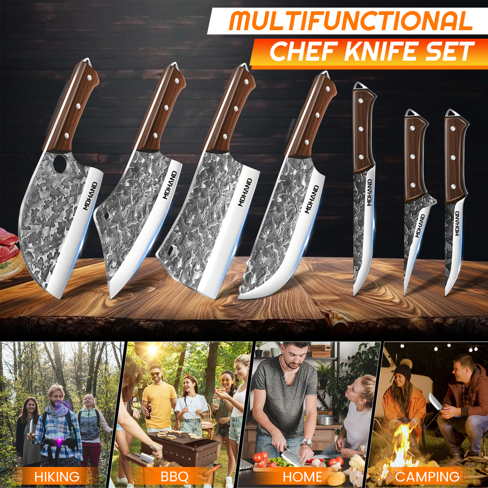 14PCS Handmade HAND FORGED DAMASCUS STEEL CHEF KNIFE Set Kitchen Knives Butcher