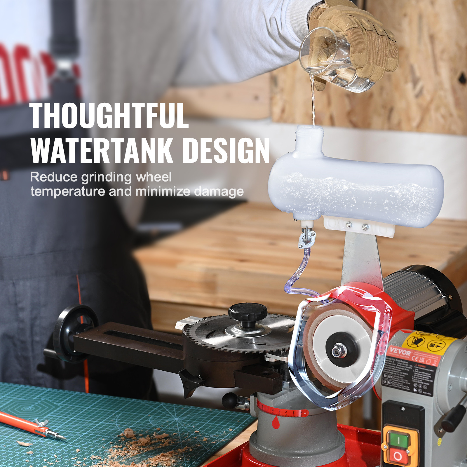 VEVOR Circular Saw Blade Sharpener Grinder 370W 3600RPM with Water Tank 5" Wheel