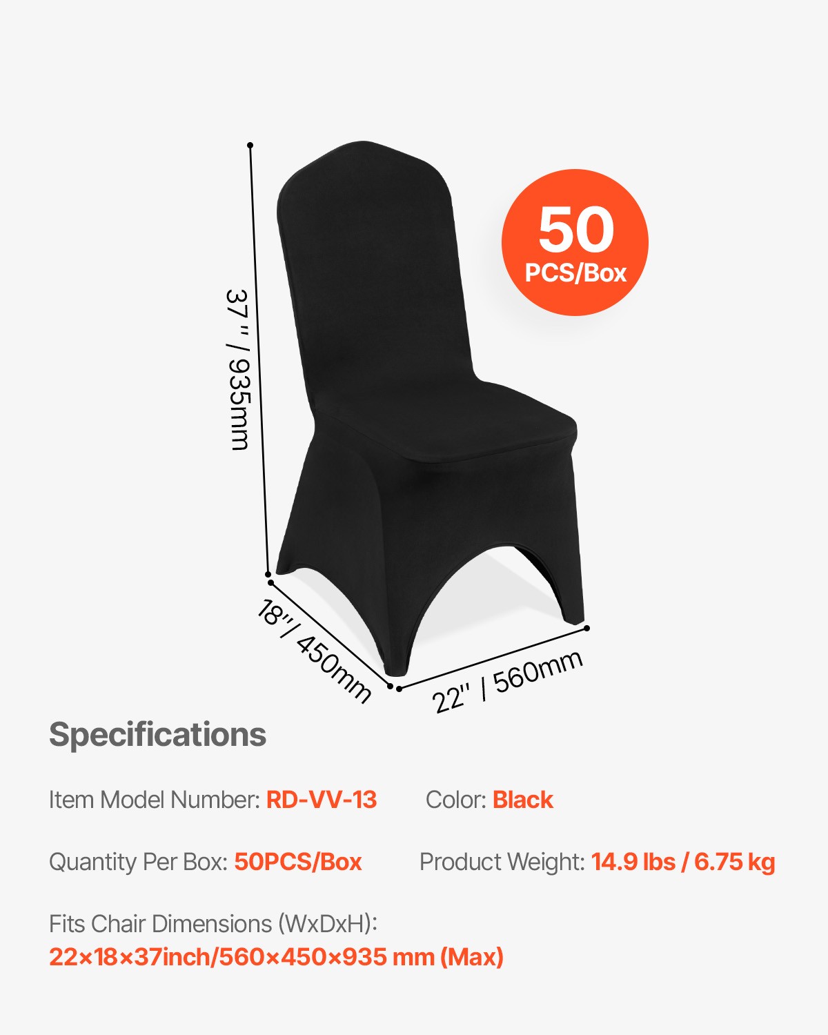 VEVOR 50PCS Black Stretch Spandex Folding Chair Covers for Wedding Party Dining