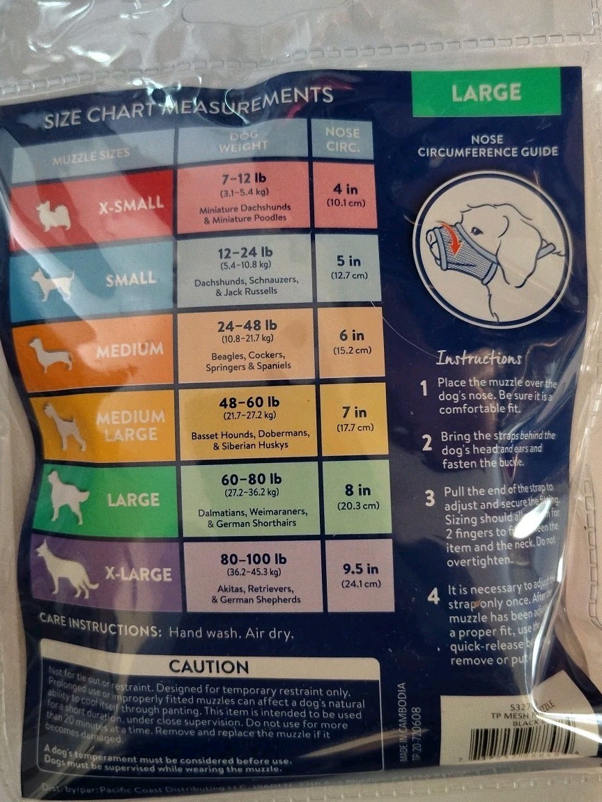 Top-Paw Adjustable Mesh Muzzle LARGE BLACK Dogs/Puppies 60-80 Lbs.