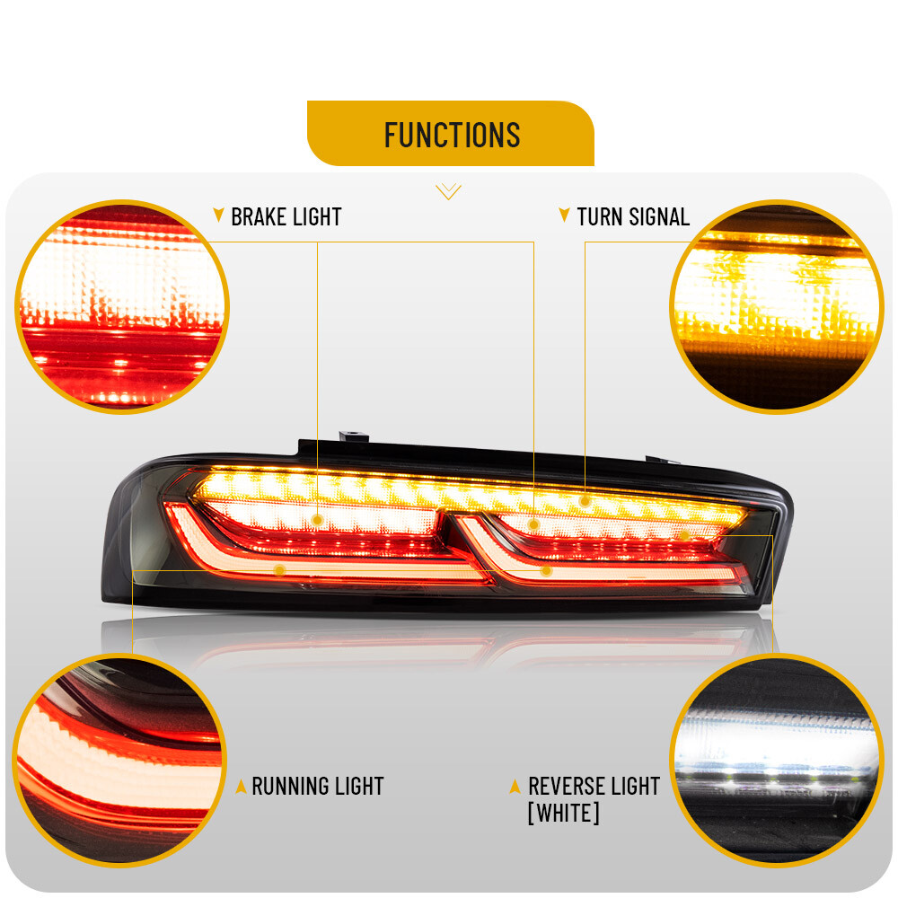 VLAND LED Tail Lights For Chevy Camaro 2016-2018 DRL FULL Smoked Rear Lights