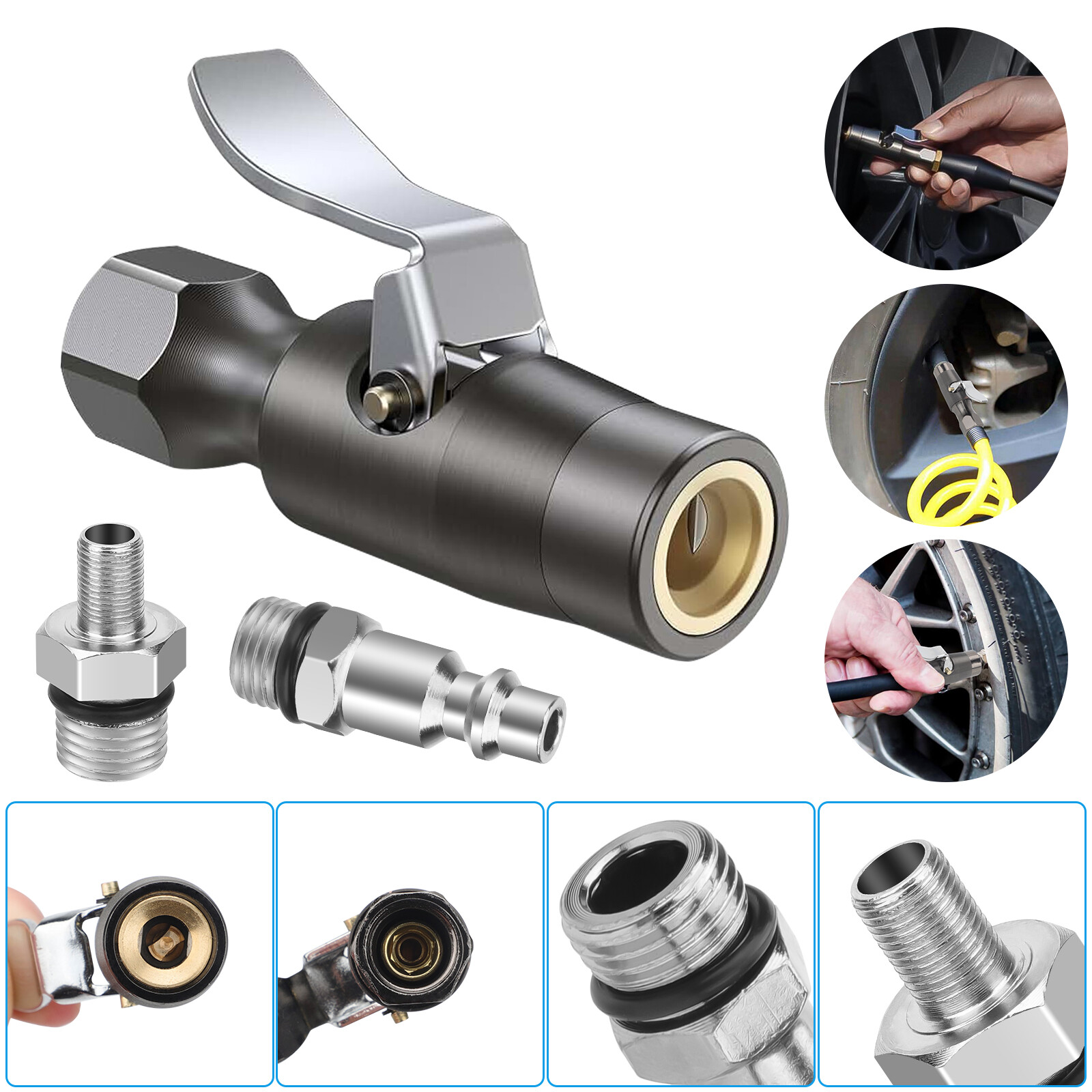 200PSI Tire Inflator Lock-on Air Chuck Heavy-Duty Compatible with Schrader Valve