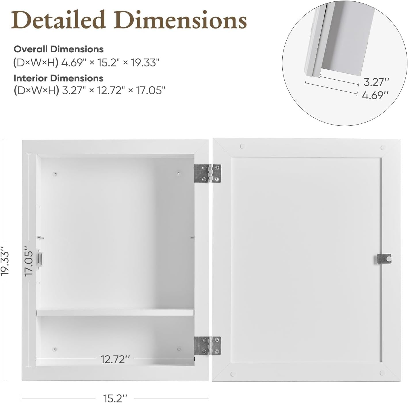 Bathroom Mirror with Storage,Medicine Cabinet with Adjustable Shelf Wall Mounted