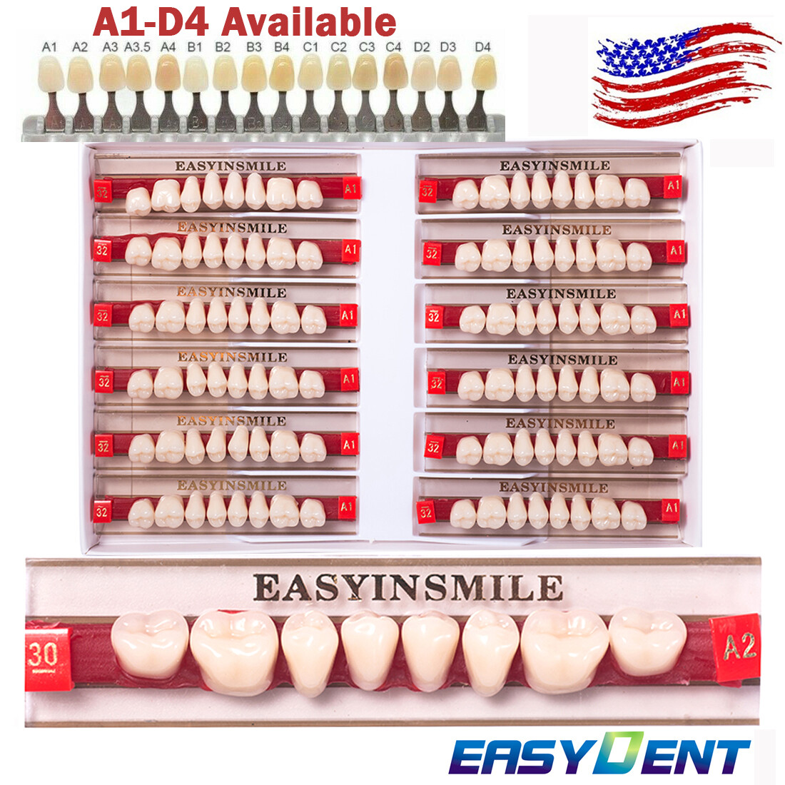 3/8/16Set Dental Acrylic Resin Teeth Denture Upper Lower Full Set Shade A1/A2/A3