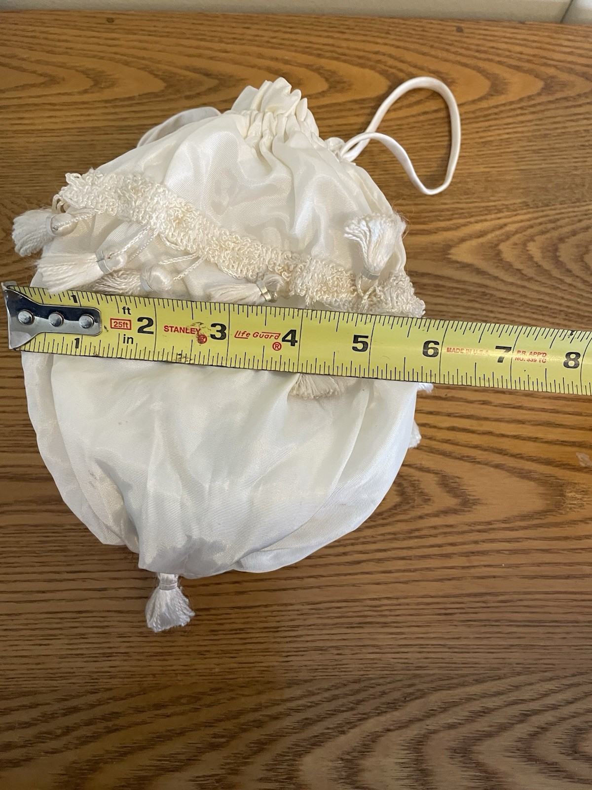 Victorian 1800s Reproduction Drawstring White Fabric Bridal Purse Bag Tassels