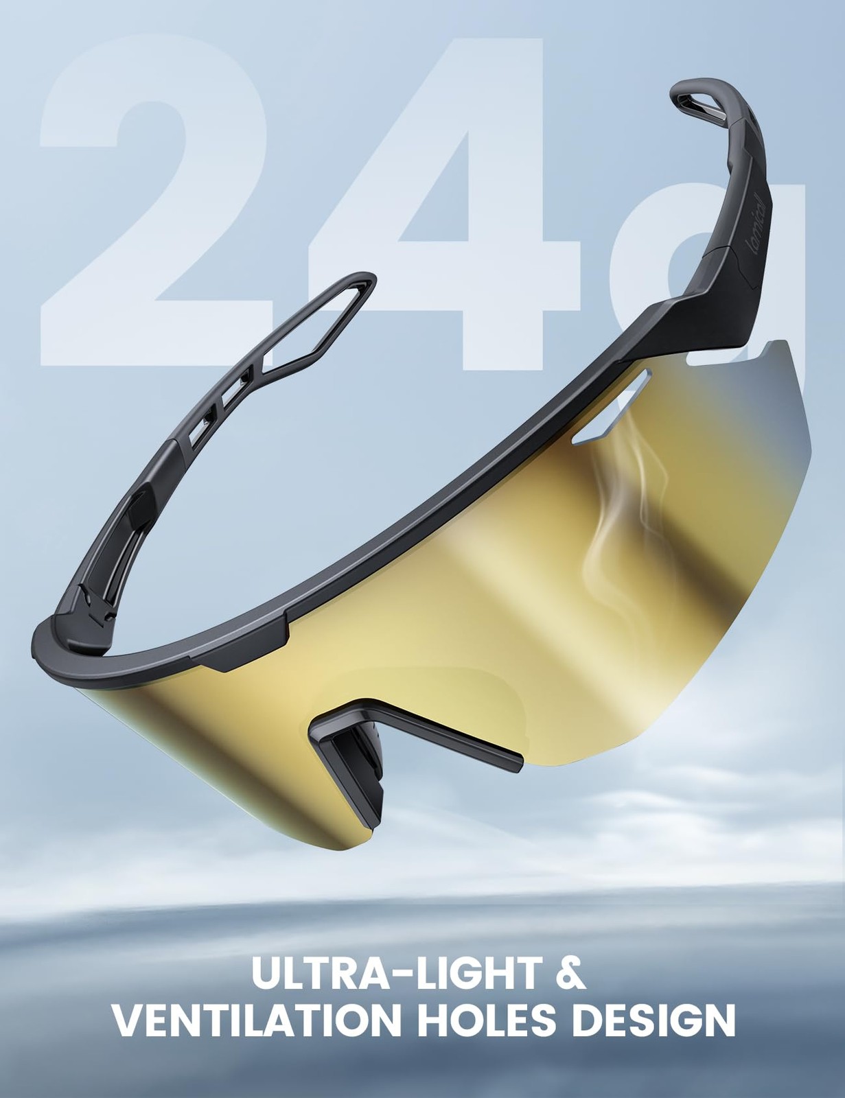 Lamicall Polarized Sports Sunglasses for Men Women, Black Frame-gold Lens