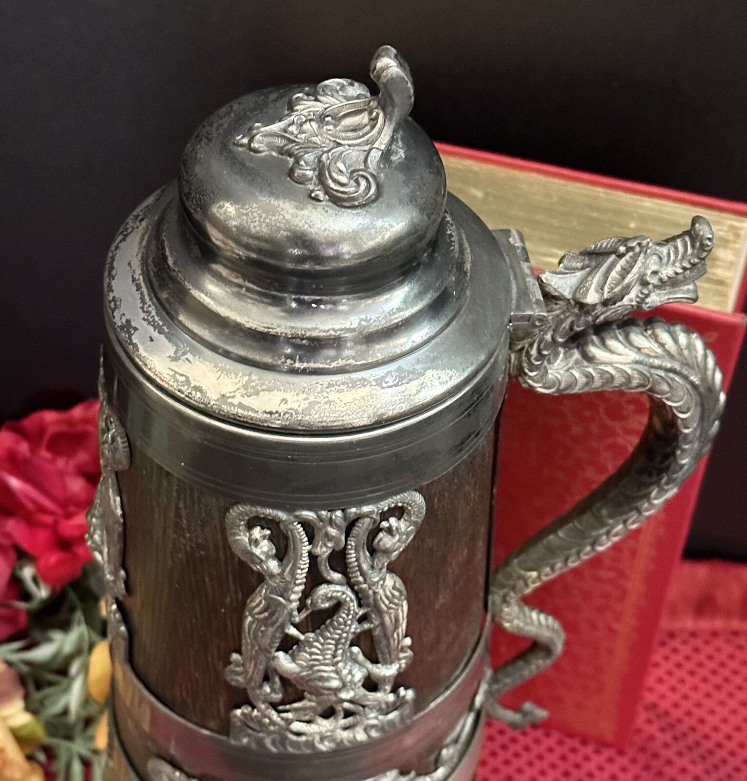 Antique Tankard St Louis Silver Co. Pat 1905 Gargoyles Dragons 15" Silver Plate