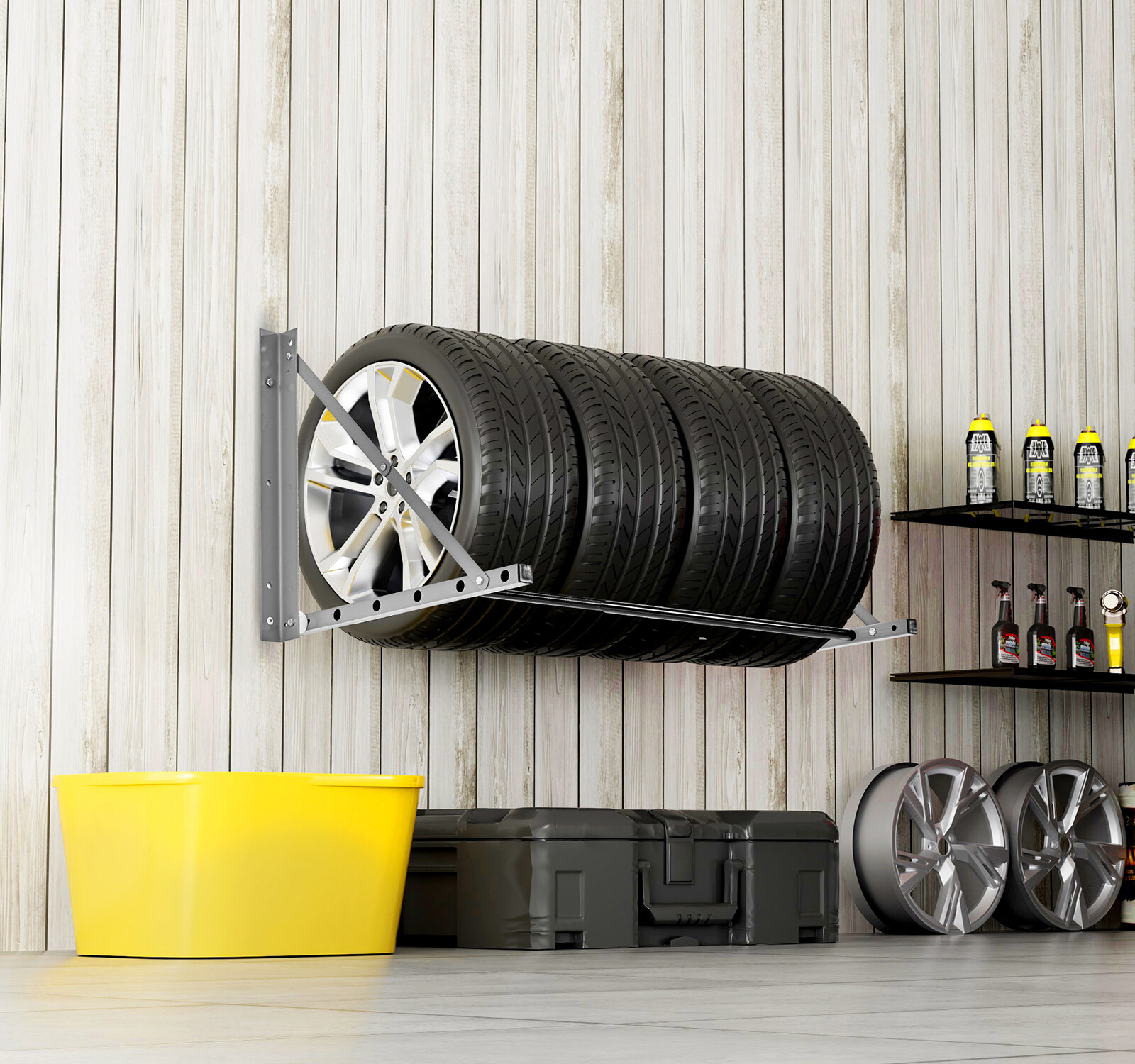 Wall Mounted Folding Tire Rack 32"- 48" Adjustable Storage Rack for Garage