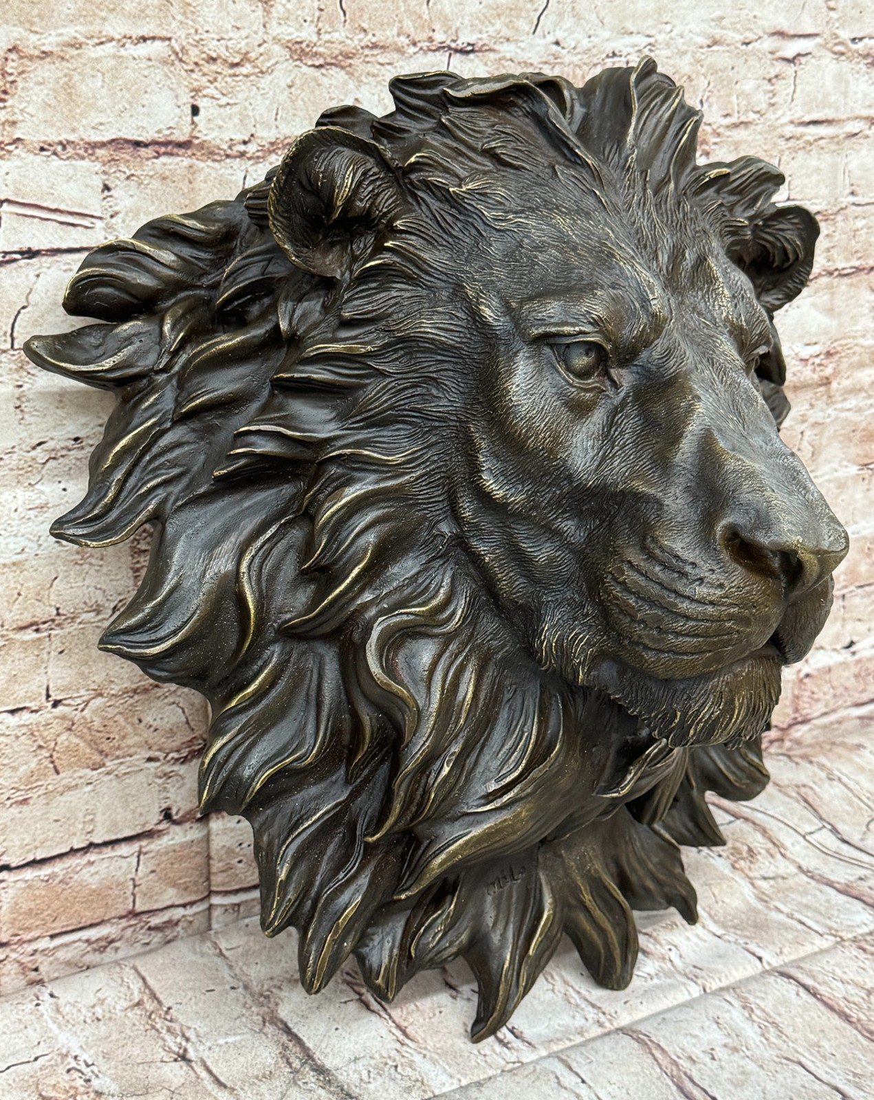 Wall Mounted Hanging Lion Head Bust Sculpture Decor Signed Original Milo 18"