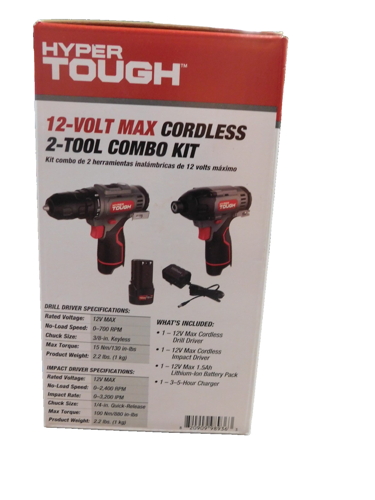 Hyper Tough 12V Max,Cordless 2-Tool Drill & Impact Driver-3/8" Chuck, 1 Battery