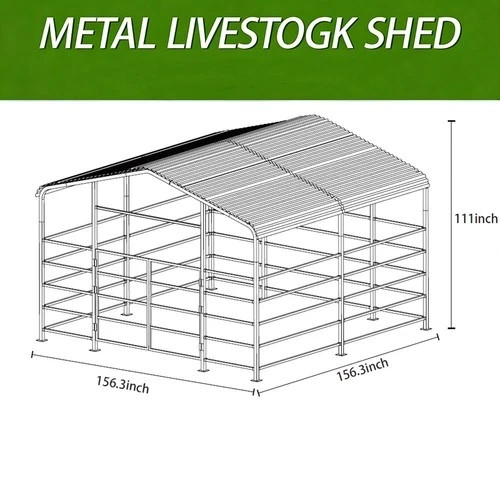 13x13FT Metal Farm Animal Shelter Livestock Shed Cowshed Outdoor Pasture Housing