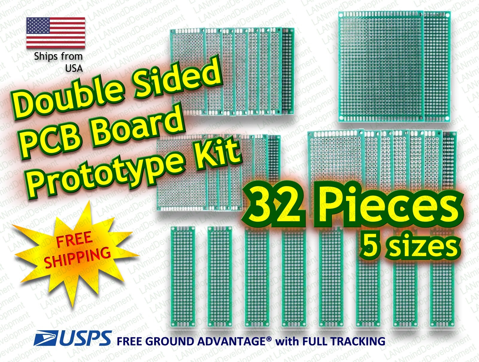 32pcs - Double Side Universal PCB Prototype Board Printed Circuit Protoboard DIY