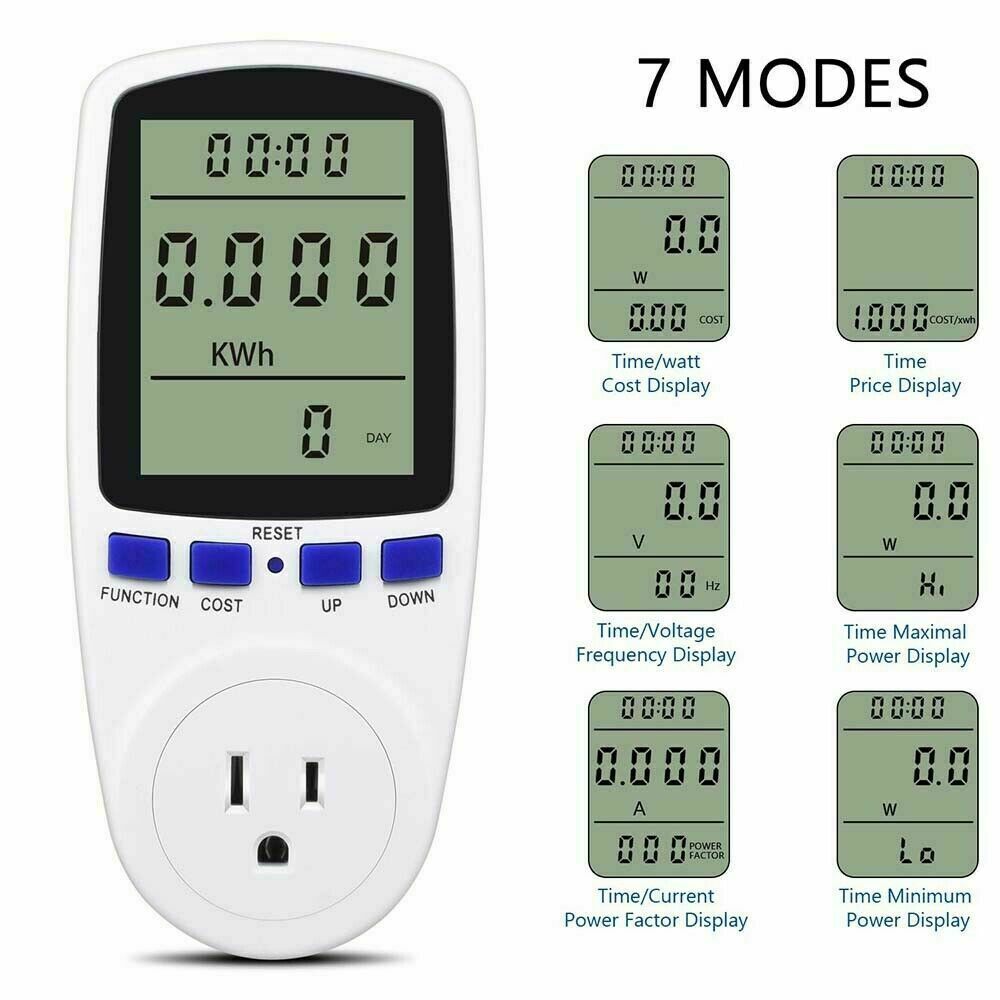 LCD Power Meter Consumption Energy Analyzer Watt Amps Volt Electricity Monitor