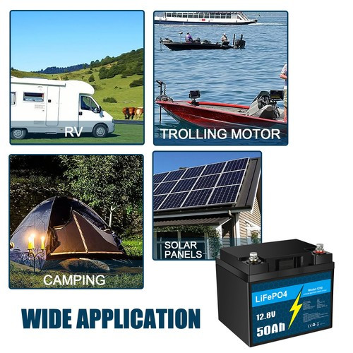 12V 50Ah LiFePO4 Lithium Battery with Charger, Smart BMS, for RV, Marine Lot