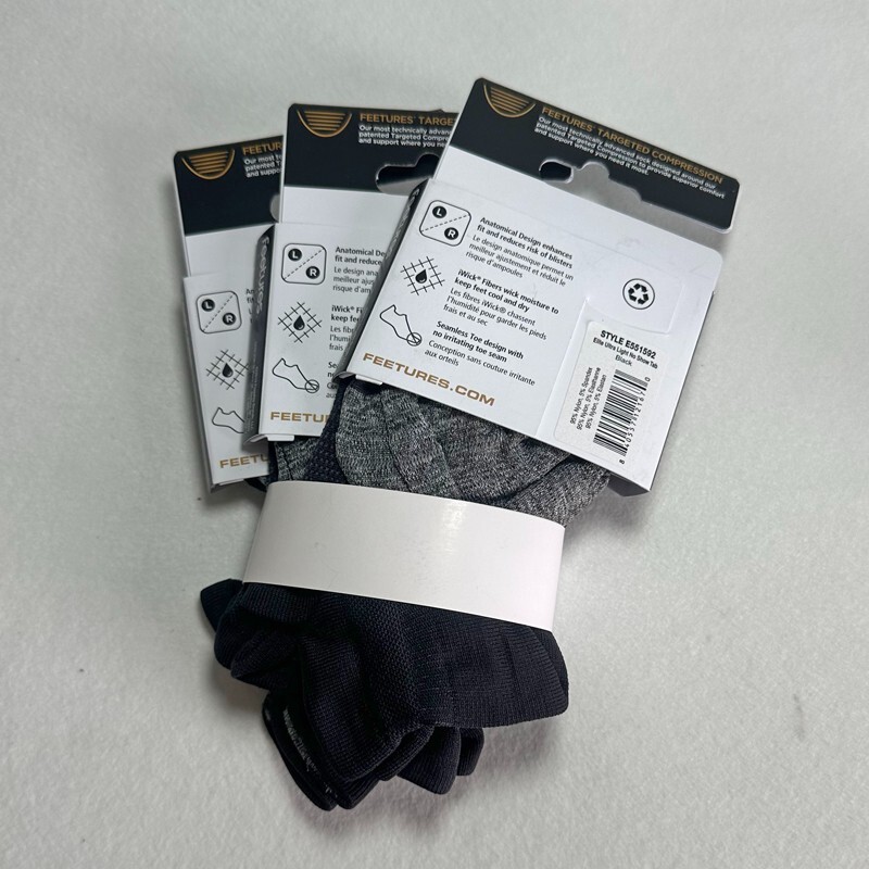 3 Pairs Feetures Women's Elite Ultra Light No Show Tab Socks Black Size M