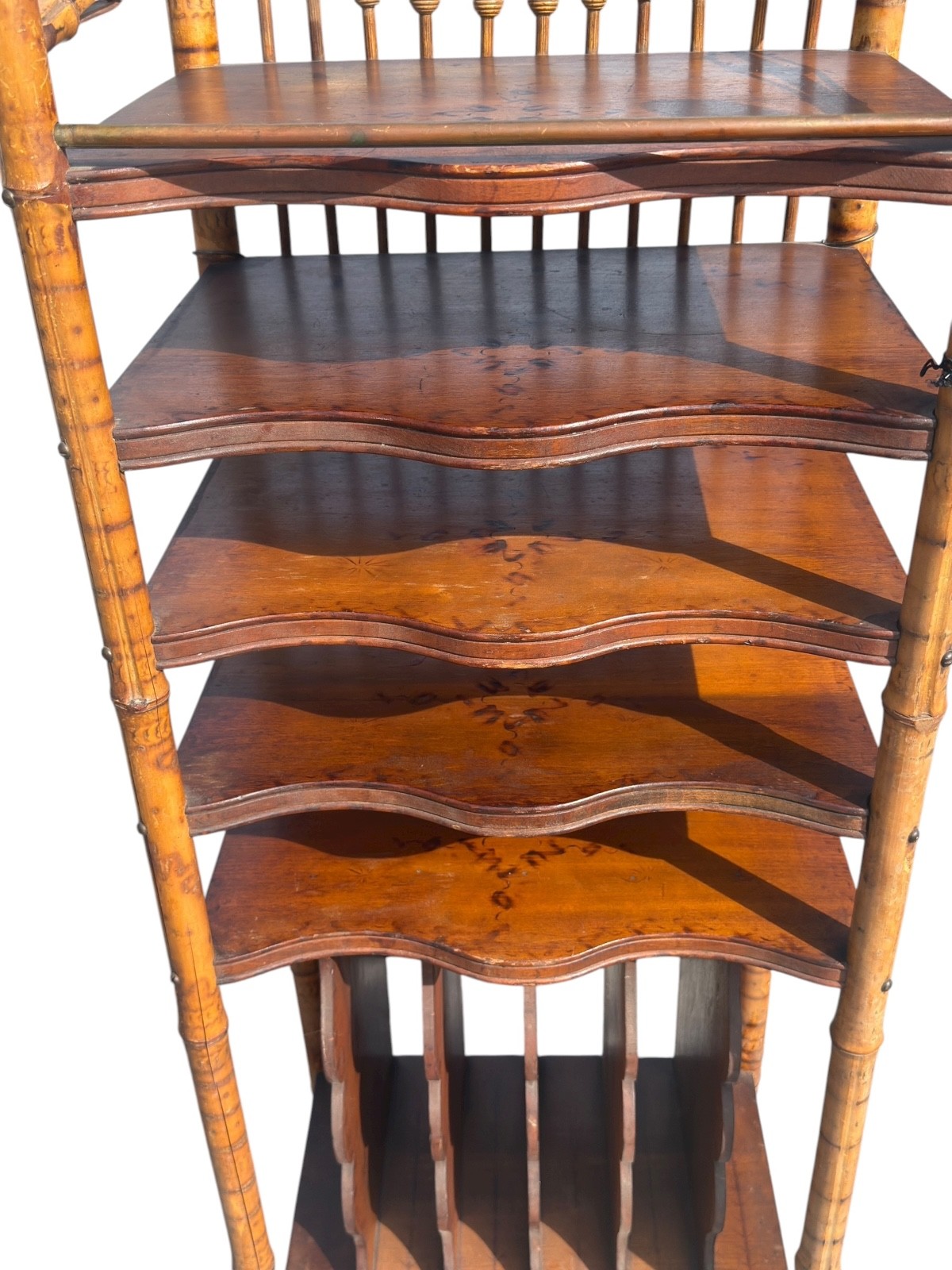 antique victorian stick and ball eastlake bamboo bookshelf magazine rack 1890