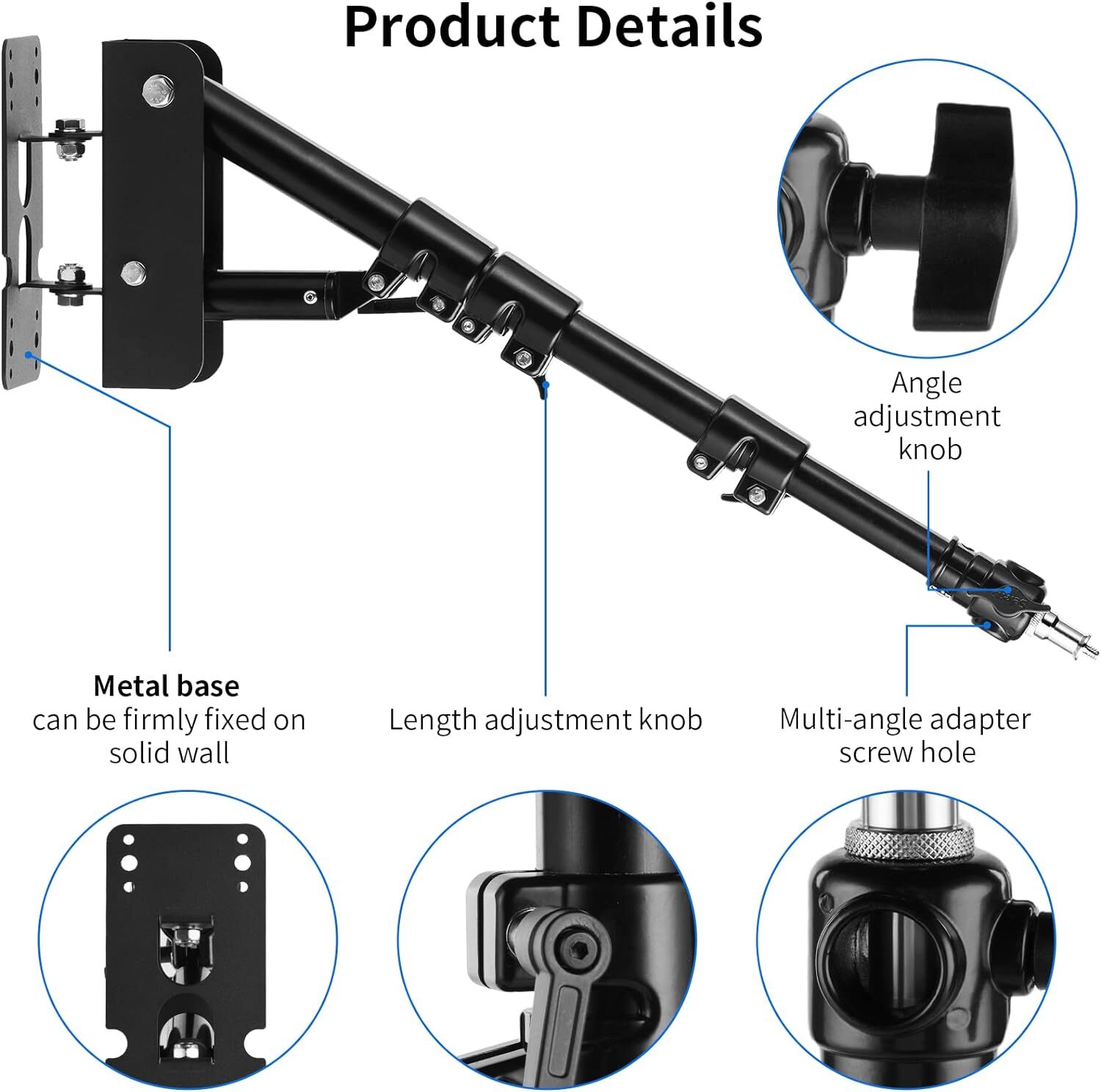 Selens 39" Wall Mounting Boom Arm Triangle For Photography Light Moonlight Video