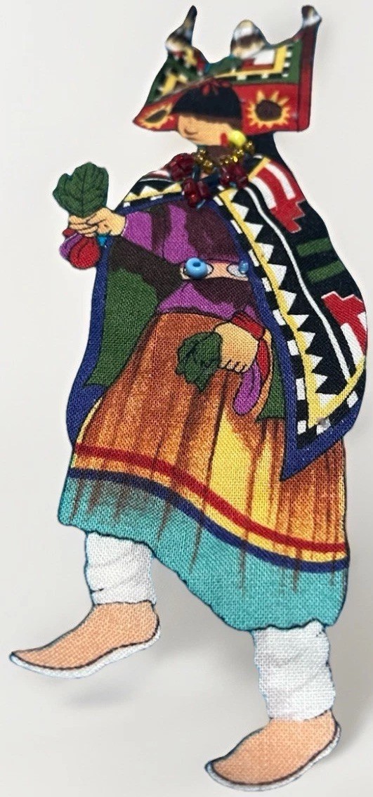 Native American Hopi Beaded Kachina Dolls Quilted Jacket Size XL Handmade