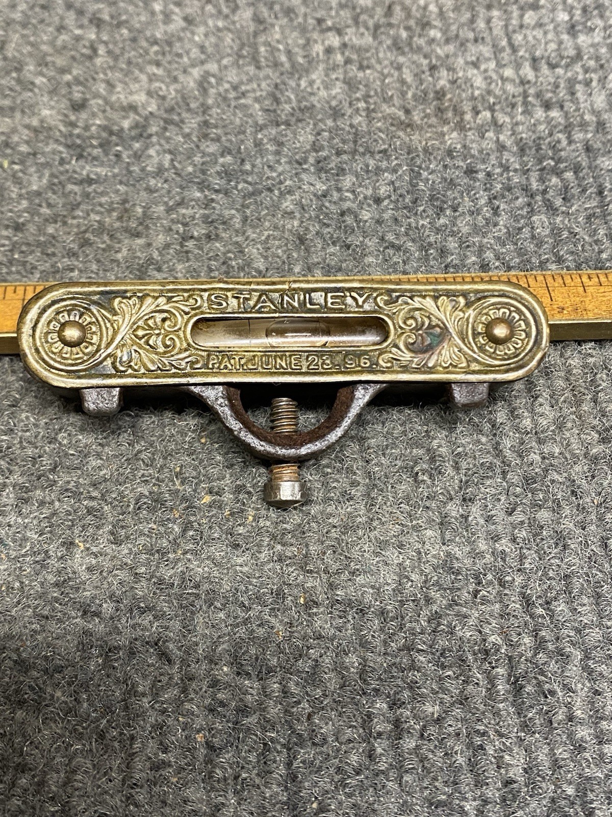 Vintage STANLEY No. 41 Cast Iron Square Level Brass Top Plate Pat June 23, 1896