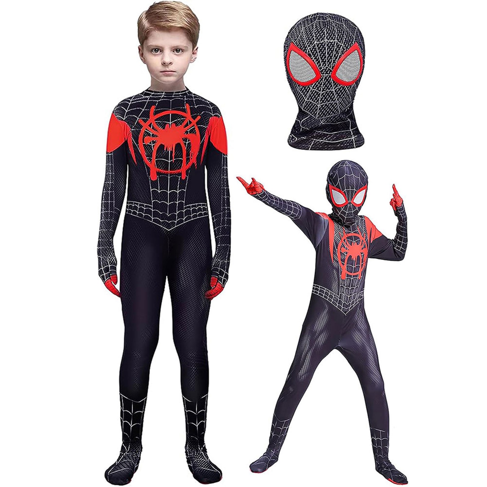 Superhero Spider-Man Costume Miles Halloween Jumpsuit Kids Boys Cosplay Bodysuit