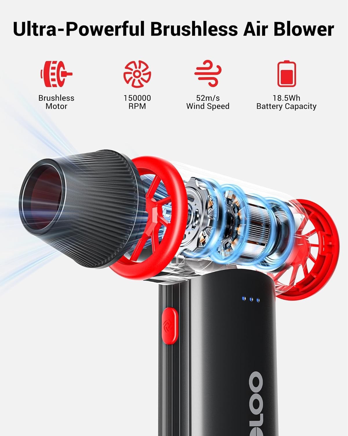 GOOLOO F3 Compressed Air Duster, 3-Speed Adjustable Air Blower for Cleaning