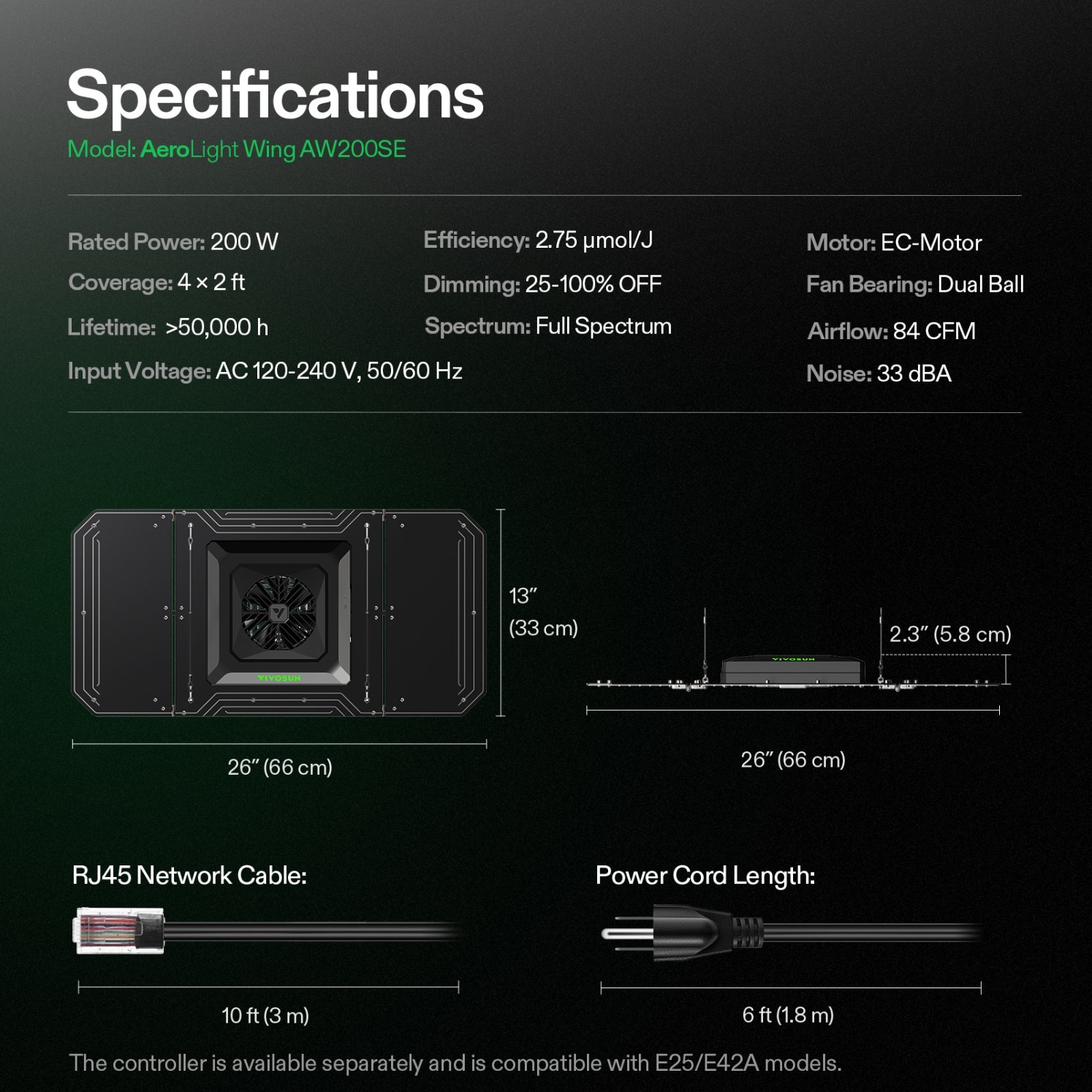 VIVOSUN 4x2FT E42A+ PRO Grow Tent Kit w/ Aerolight AW200SE & T4 Ventilation Kit