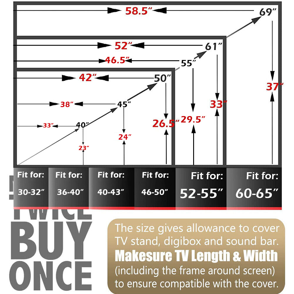 Outdoor TV Cover Fitted Waterproof Weatherproof Television Protector 30-65 inch