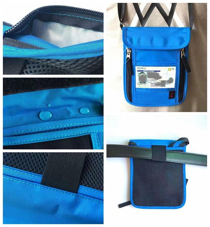 Travel Passport Holder Security Neck waterproof Pouch Wallet RFID Blocking BLUE