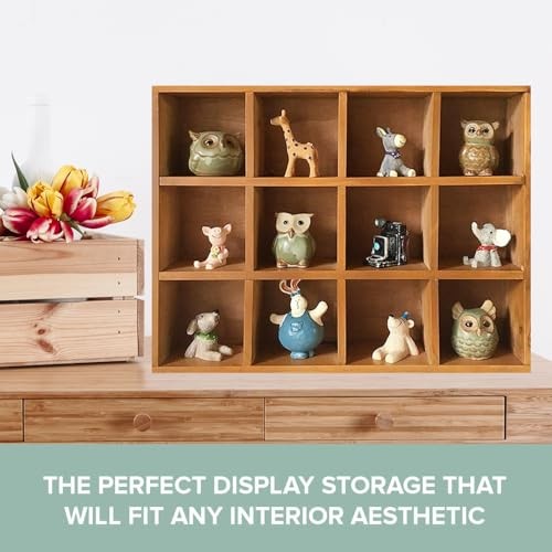 12-Slot Wood Display Cabinet 12 x 15.5 Square Cubby Shelf Organizer -