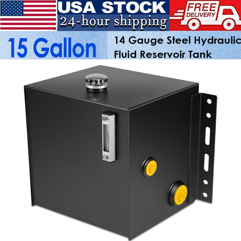 15-Gallon 14 Gauge Steel Hydraulic Fluid Reservoir Tank with Fill Cap Temp Gauge