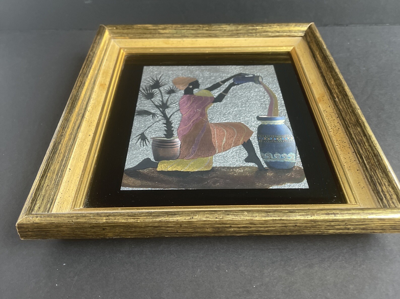 Vintage African American Foil Artwork w/ Wood Frame - Wall Decor Collectable