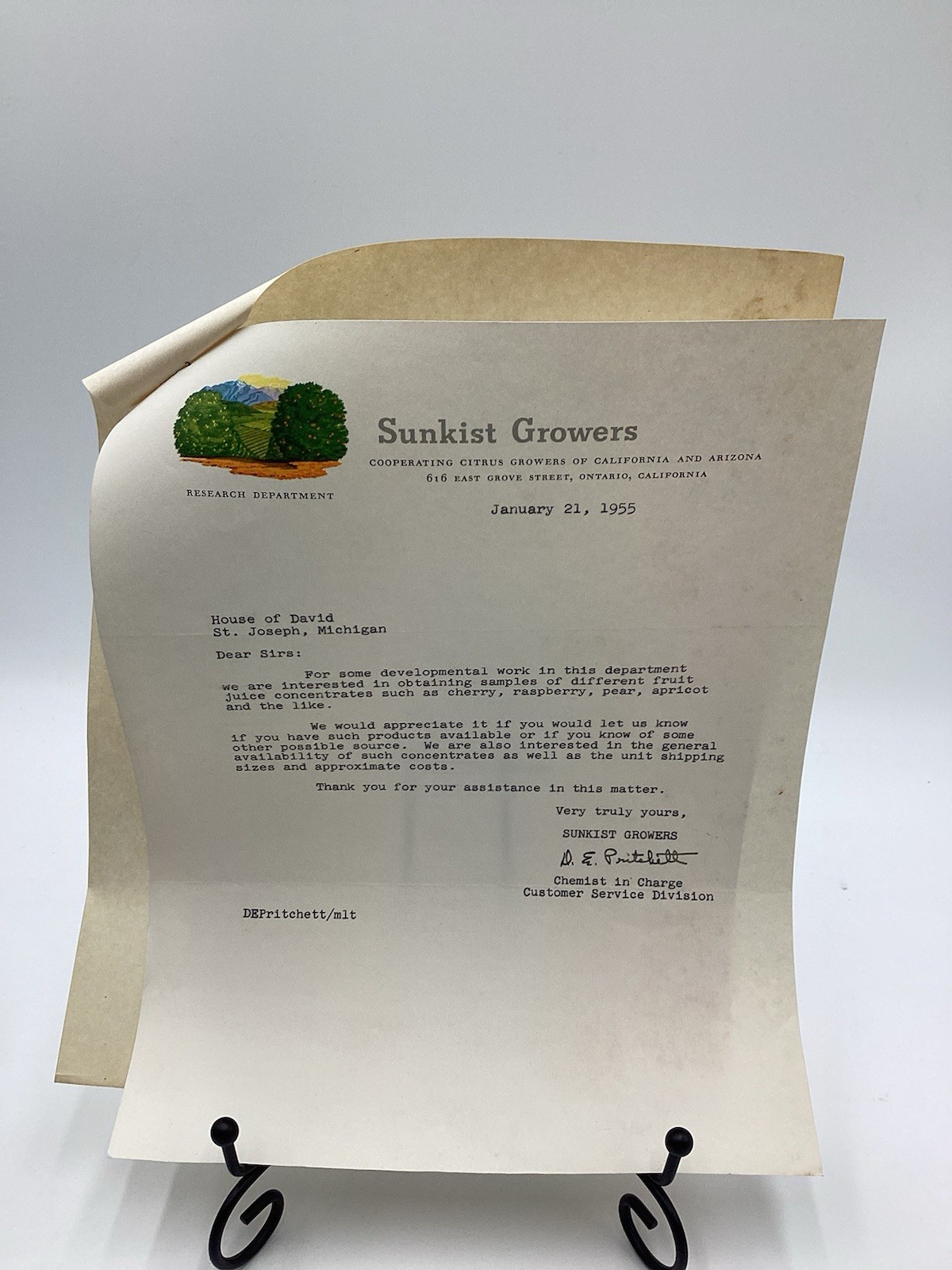 correspondence/Sunkist Growers and the House of David Preserve Department