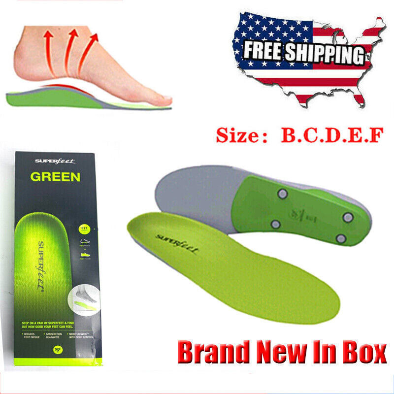 NEW SUPERFEET Premium Green Insoles Inserts Orthotics Brand New In Box C D E F
