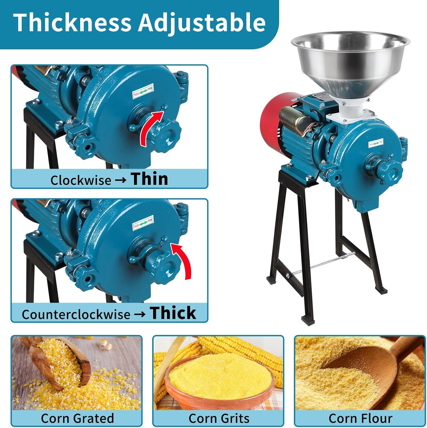 Electric Grain Mill Grinder 3000W 110V Commercial Corn Grinder (Dry Grinder)