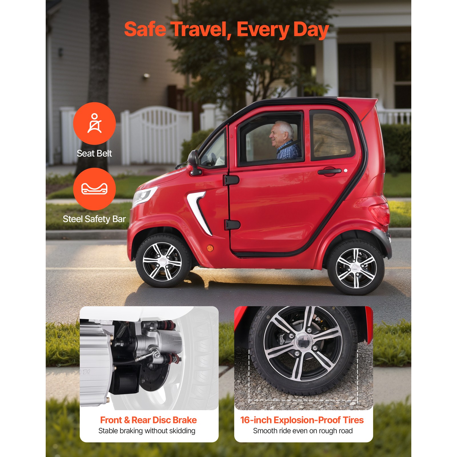 Uimoso 4-Wheel Enclosed Mobility Scooter for Seniors, 660lbs Capacity, 3-Seater