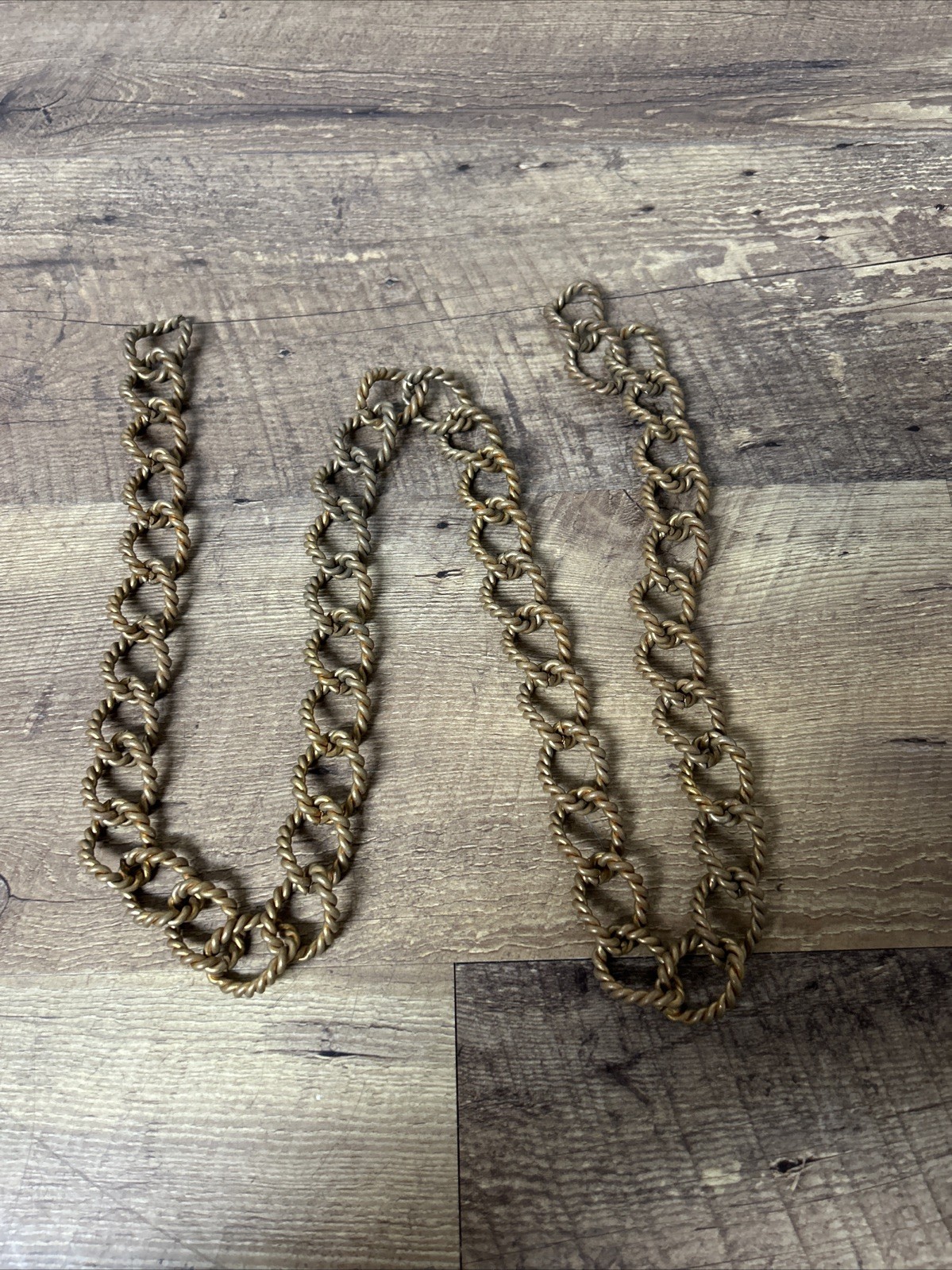 Old Vtg 36” Braided Brass Light Fixture Chain Hanger Chandelier Porch Light